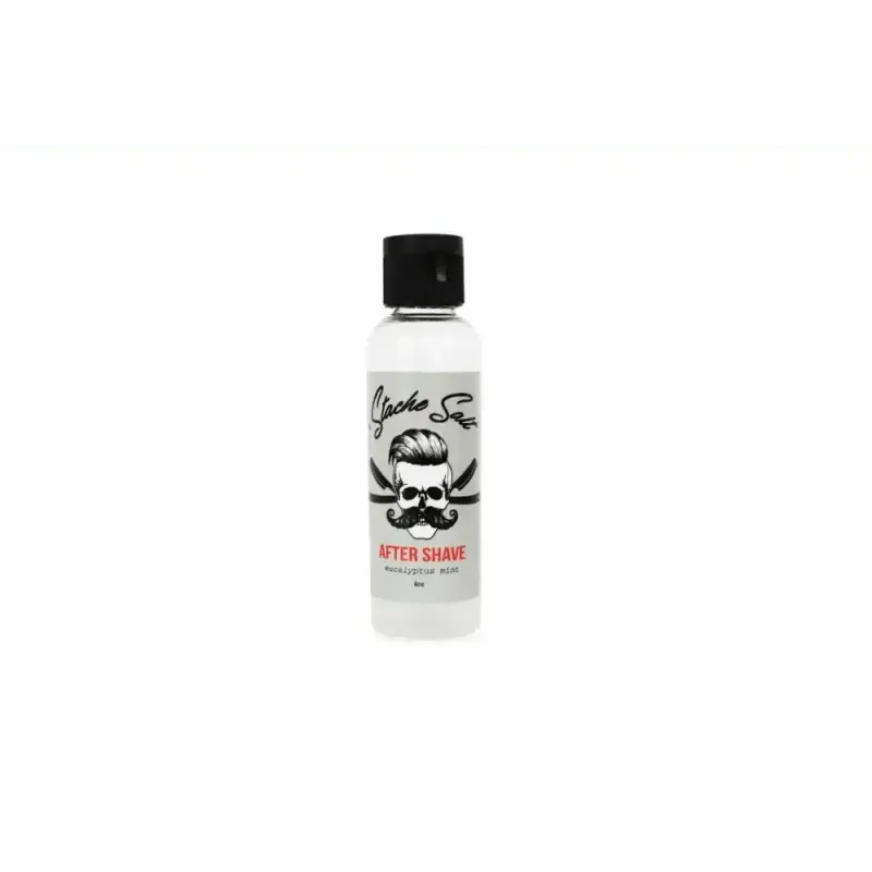 White aftershave bottle with mustache logo in Shave Pack for firefighters and first responders