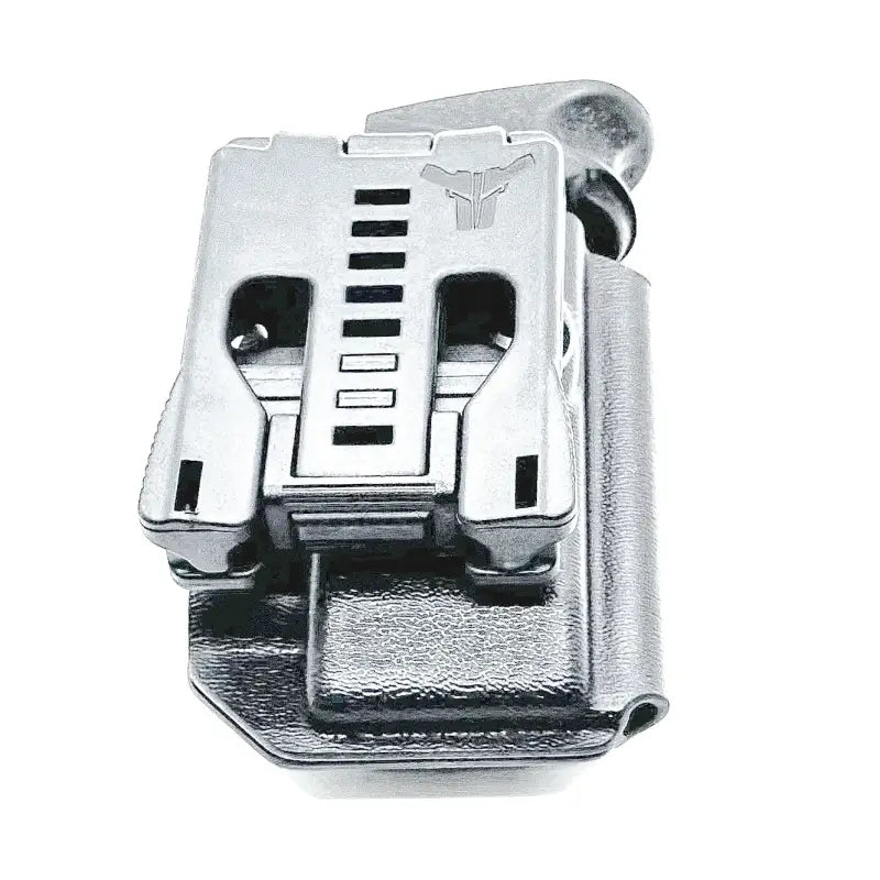 Shiny metal holster for H&K 9/40 OWB magazine carrier by Four Brothers Holsters