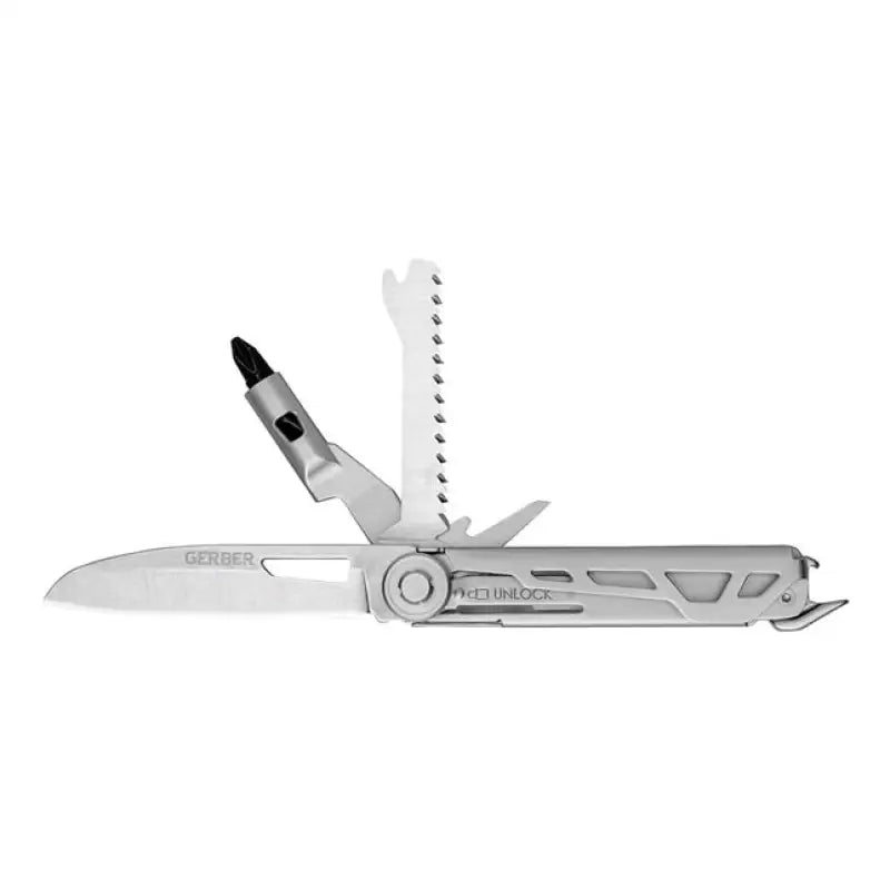 Silver Gerber Gear 1064413 Armbar Trade multi-tool with attachments and limited lifetime warranty