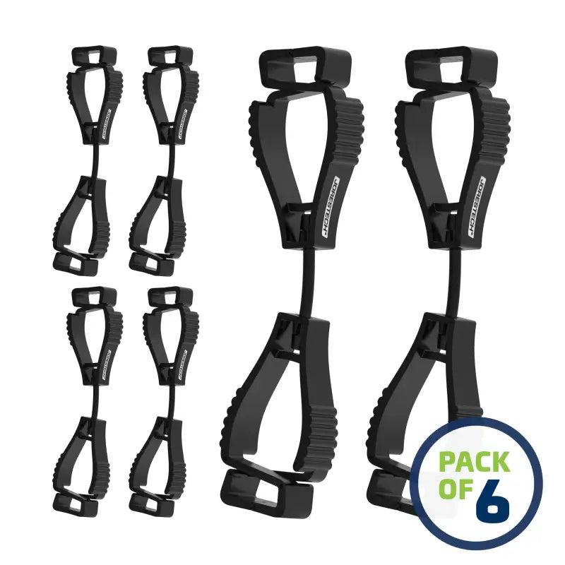 Six black glove clips for secure holding with Glove Clip Safety Holder