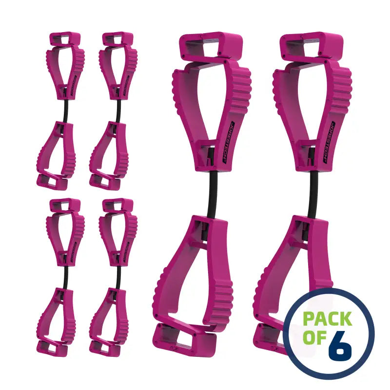 Six pink glove clip safety holders for securing mittens and gloves together