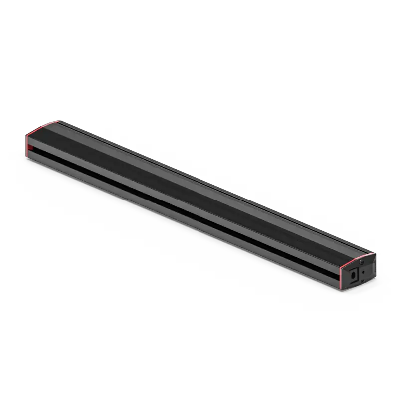 Sleek black soundbar with red accents for Feniex Fusion-S 400 Stick Light for first responders