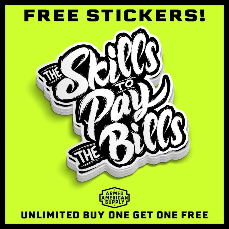 Stack of black and white Skills to Pay the Bills stickers with a white border for blue collar workers