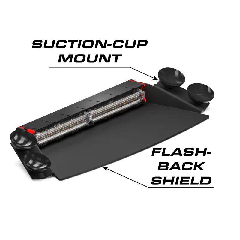 Feniex Q Series 2X Dash Light with suction-cup LED bar, flashback shield, smart modules