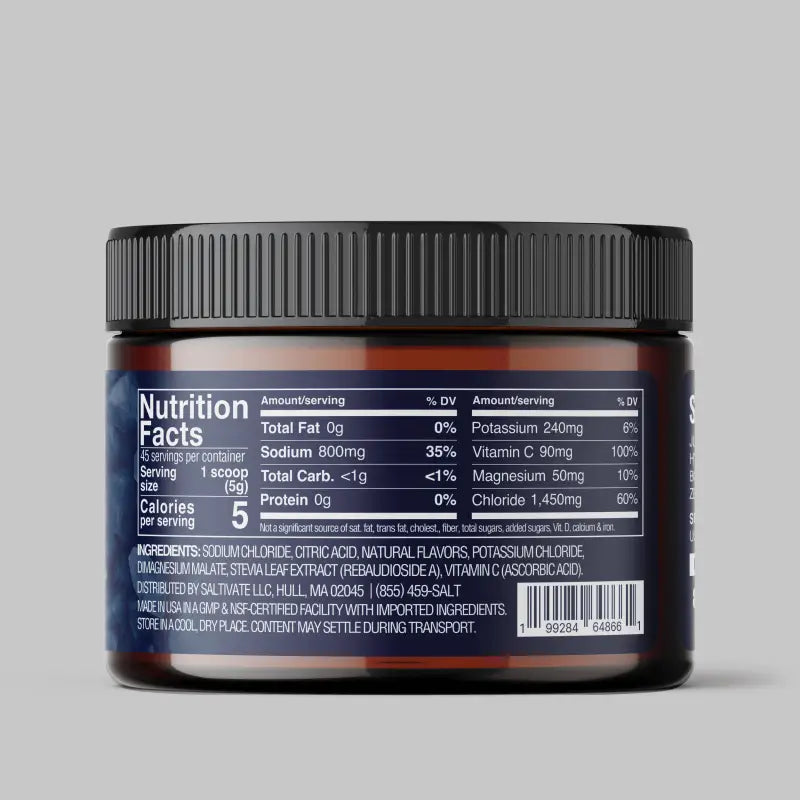 Mango Pineapple Electrolytes supplement container with nutrition facts for staying hydrated