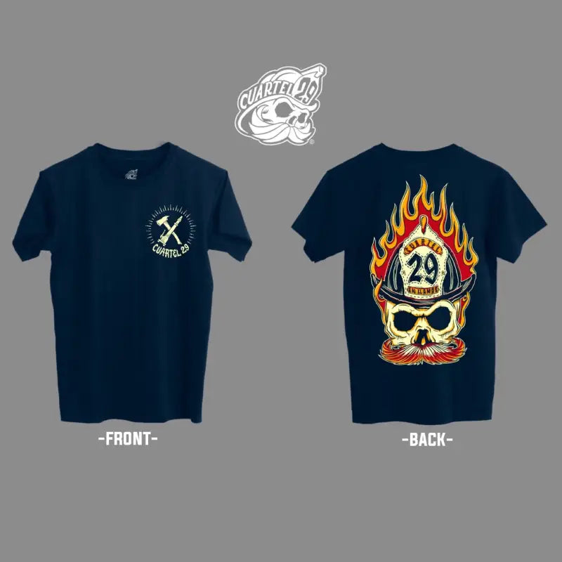 Skull design Bigote Tee for first responders and firefighters