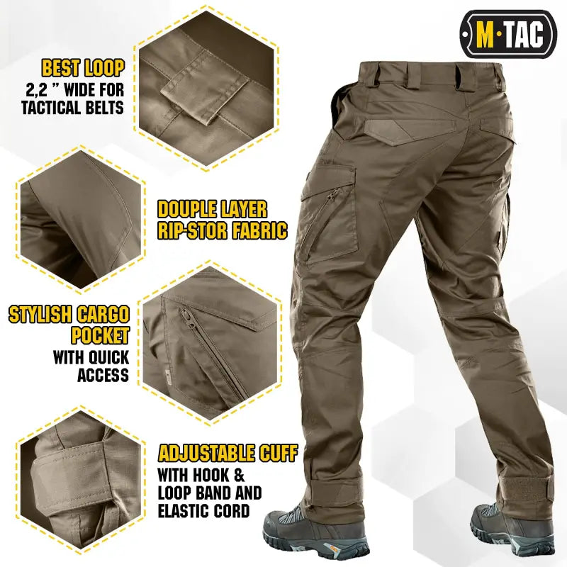 Brown M-Tac Tactical Pants Aggressor Gen.II Flex with reinforced features and adjustable cuffs