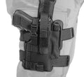 Black tactical thigh holster with adjustable straps for large frame autos