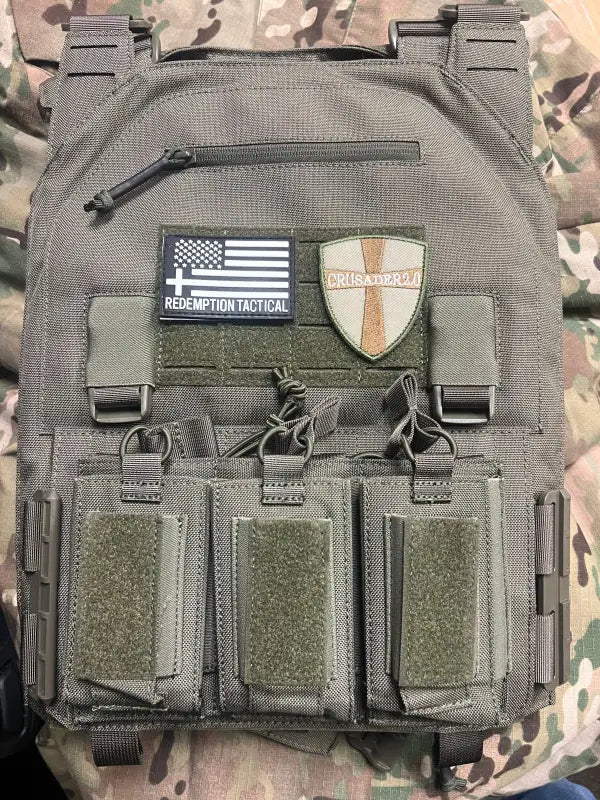 Redemption Tactical Crusader 2.0 XL plate carrier vest with modular attachments and patches