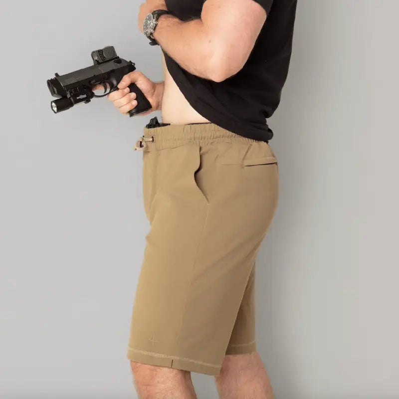 Tan casual carrier shorts for concealed carry by Arrowhead Tactical Apparel