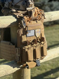 Tan Redemption Tactical Crusader 2.0 Plate Carrier Vest with pouches and patches