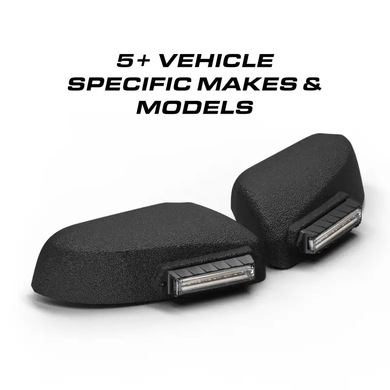 Textured black vehicle lights on Feniex Q Series Mirror Mount with series mirror compatibility