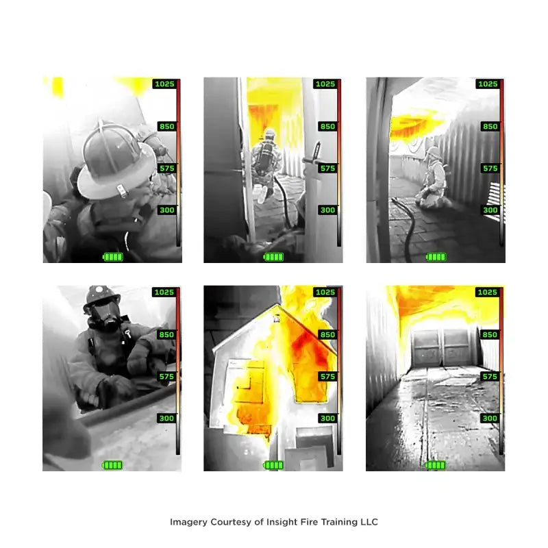 SEEK FirePRO 300 Thermal Camera capturing high-resolution thermal imaging of firefighters and a burning building
