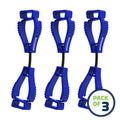Three blue ski boot carriers from the Glove Clip Safety Holder collection