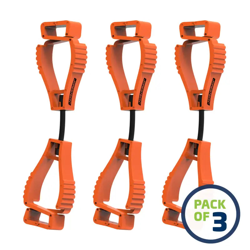 Three orange cable organizers for Glove Clip Safety Holder to manage cables effectively