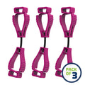 Three pink glove clips in a Glove Clip Safety Holder for secure storage and accessibility