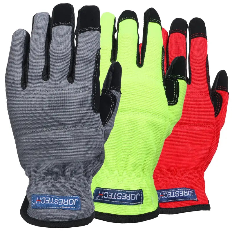 Touchscreen Safety Work Gloves in gray, yellow, and red for versatile protection