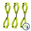 Three yellow boot holders for Glove Clip Safety Holder designed for convenience and durability