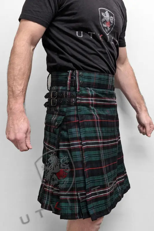 Traditional Scottish National Tartan Utility Kilt in green and red plaid pattern