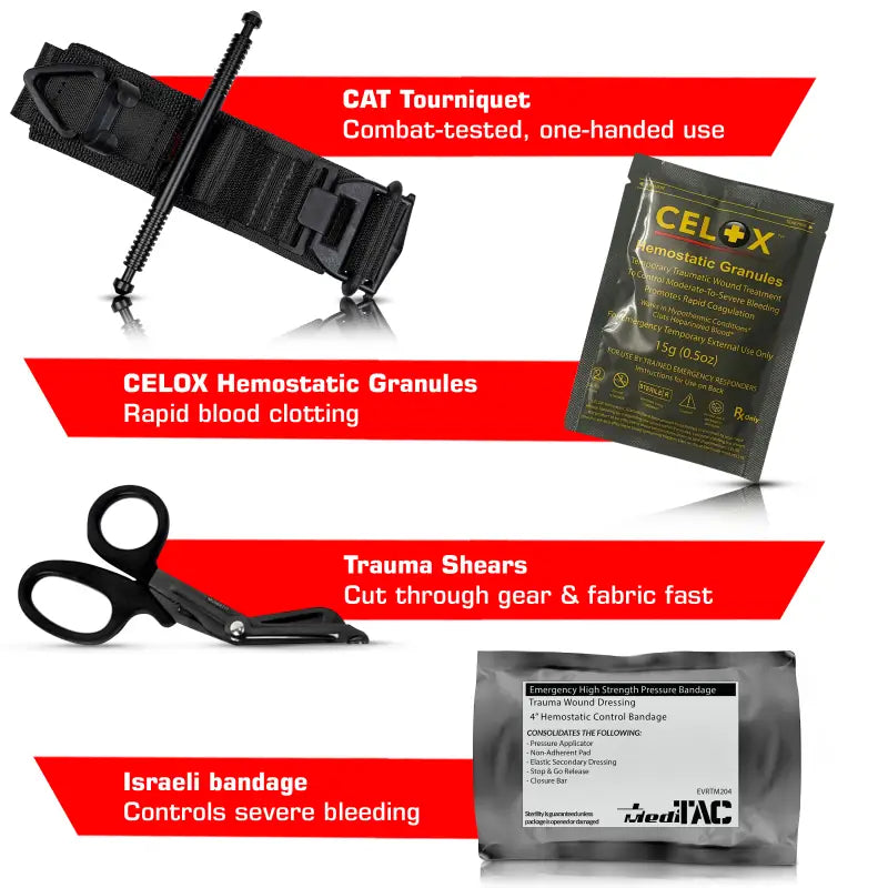 Trauma first aid kit for first responders, firefighters, and police personnel