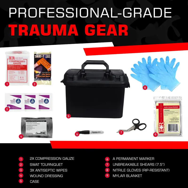 Trauma gear kit for first responders, firefighters, and police in bleeding control emergencies