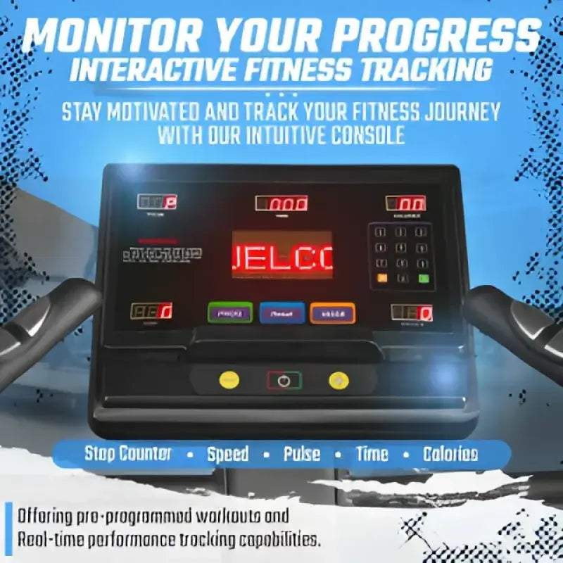Treadmill console of SFE Stepmill Pro with fitness tracking and natural climbing motion