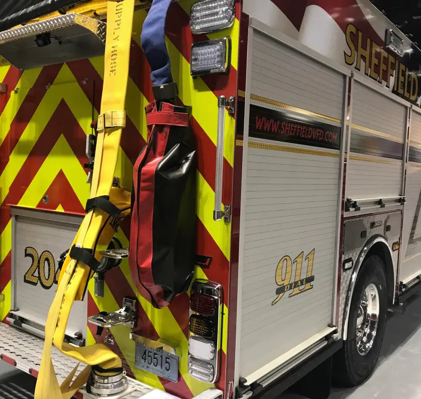 Fire truck rear with Standard BlitzFire™ Firefighting Nozzle Cover weather nozzle cover