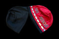 Reversible Beanie Fire Rescue with black and red colors and reflective material for first responders