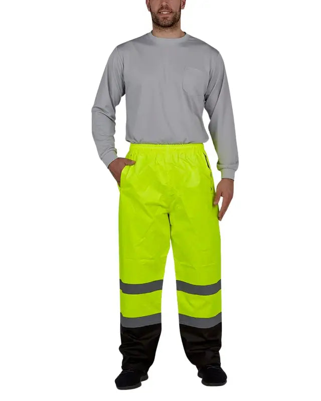High-visibility UHV823 Hi-Vis Utility Rain Pants with reflective stripes and Teflon fabric protector