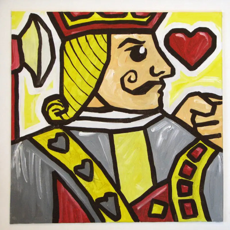 Vibrant pop art style King of Hearts playing card image for One-Eyed Jack Blend coffee