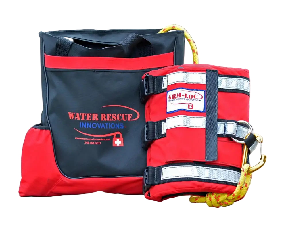 Water rescue equipment bag with red and black colors for ARM-LOC Rescue System