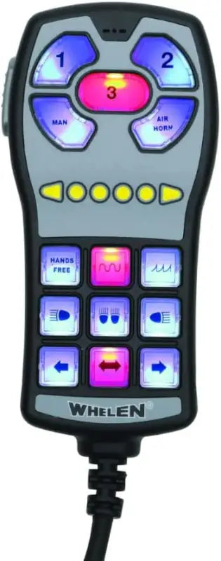 Whelen HHS4200 Siren and Hand-Held Controller with WeCan showing Whelen siren amplifier control panel
