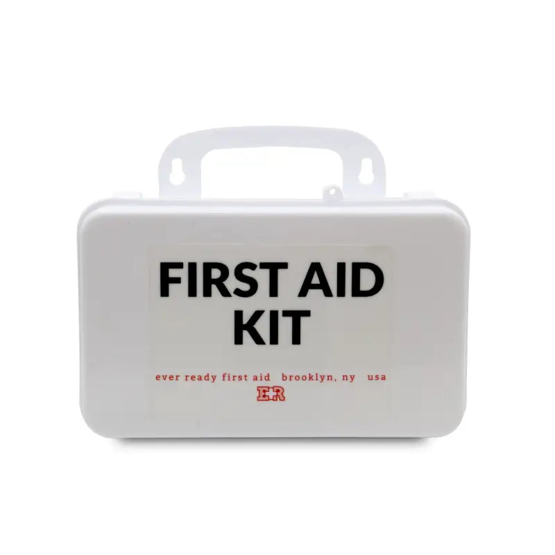 White first aid kit with plastic case for first responders and firefighters OSHA compliant
