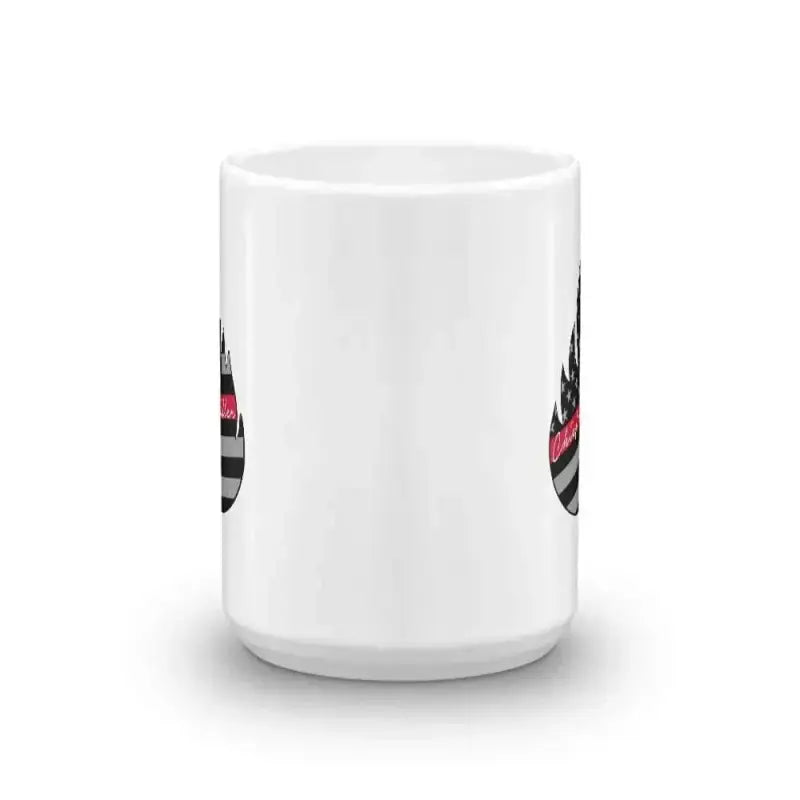 White ceramic Signature Chief Miller Mug featuring a black and pink logo design