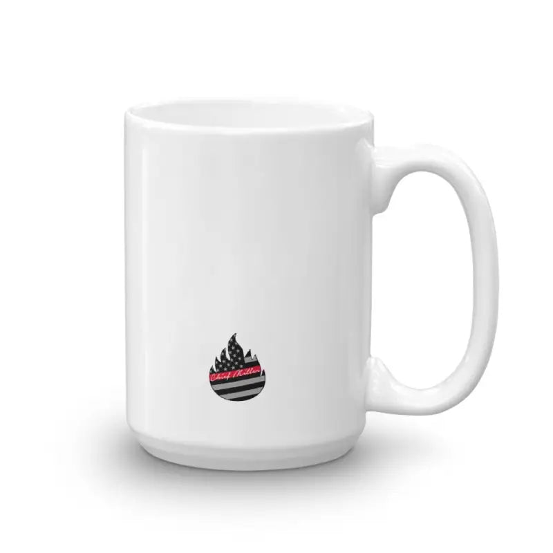 White ceramic Hazmat Mug featuring a small flame logo for first responders