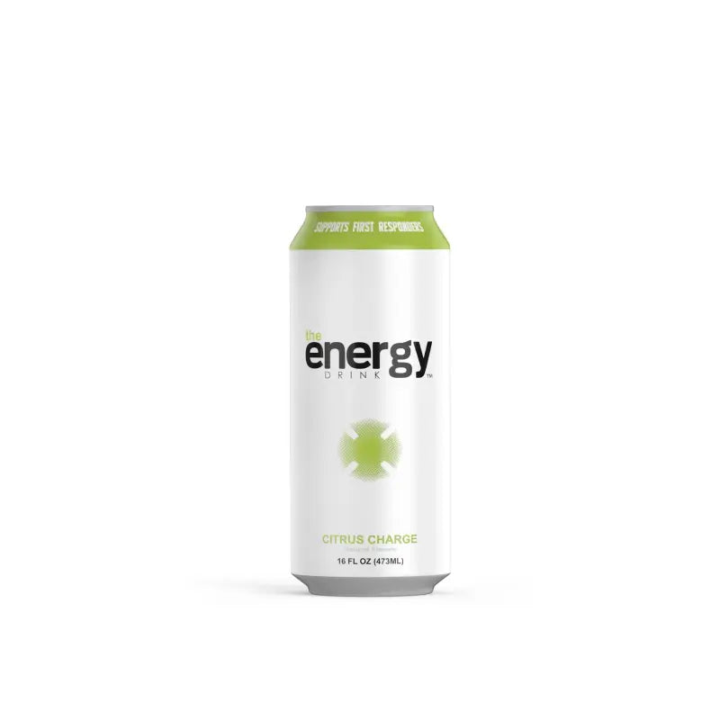 White energy drink can from The Energy Citrus Charge 12 Pack for smooth, crash-free energy
