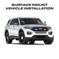 White police SUV with emergency lights featuring Feniex Fusion-S surface mount for first responders
