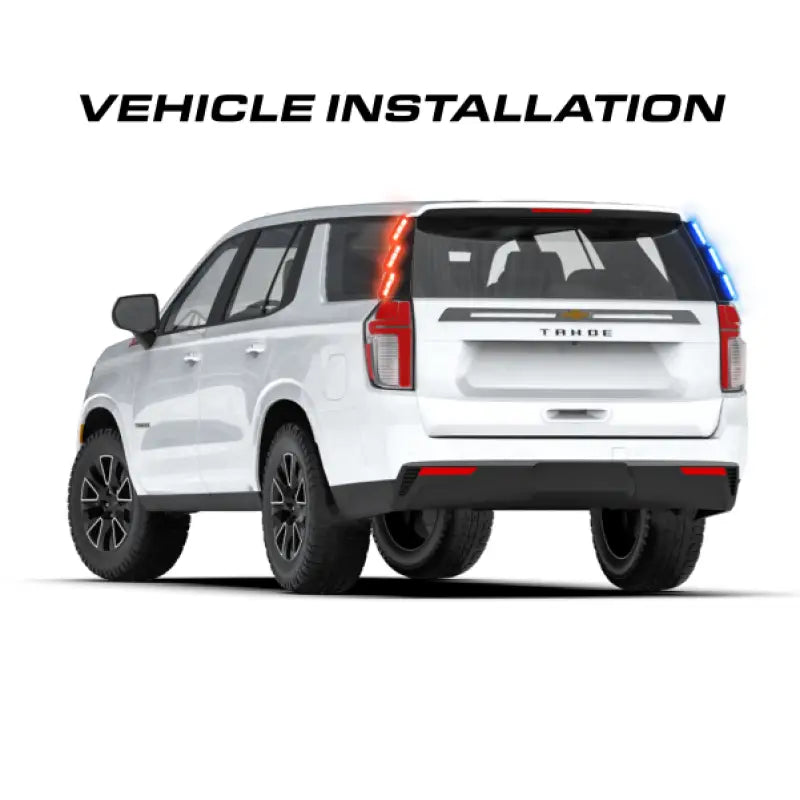 White SUV with Feniex Quantum 2.0 Pillar Mount emergency lights for first responders