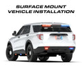 White SUV with emergency lights featuring Feniex Fusion-S Surface Mount for first responders