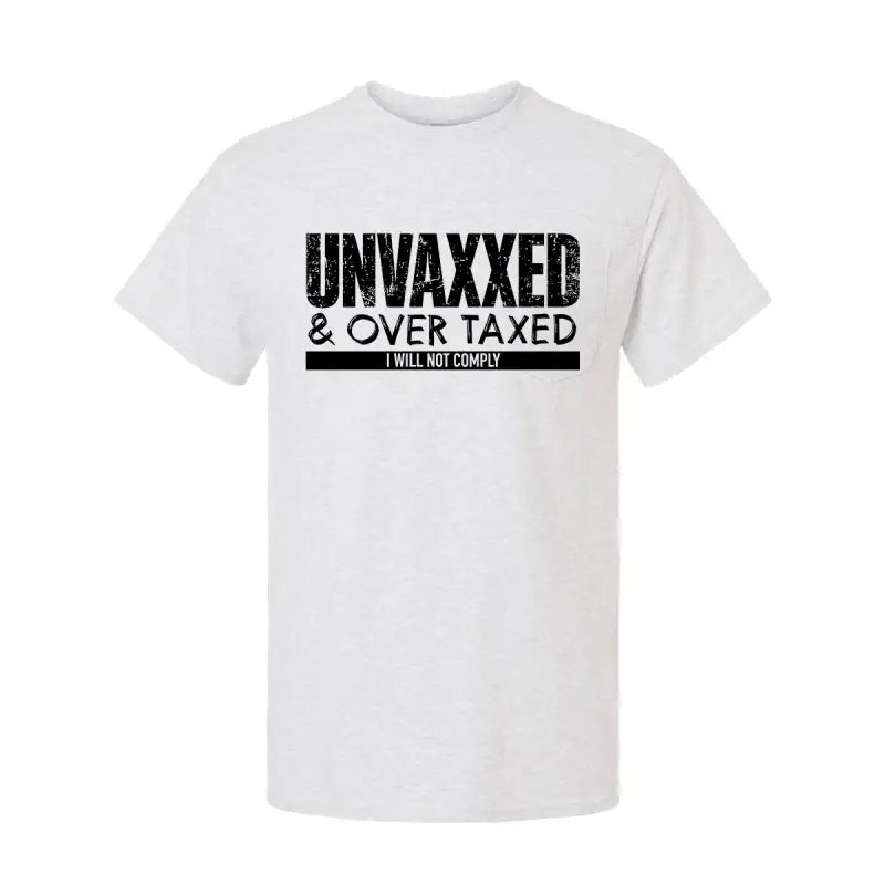 White T-shirt with black text from Over Taxxed Safety Yellow Hi-Vis T-Shirt collection