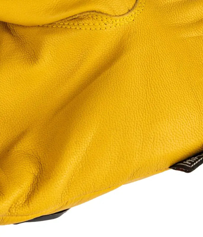 Yellow leather glove detail from Diesel Work Gloves 2.0 Elite with goatskin outer layer for superior dexterity