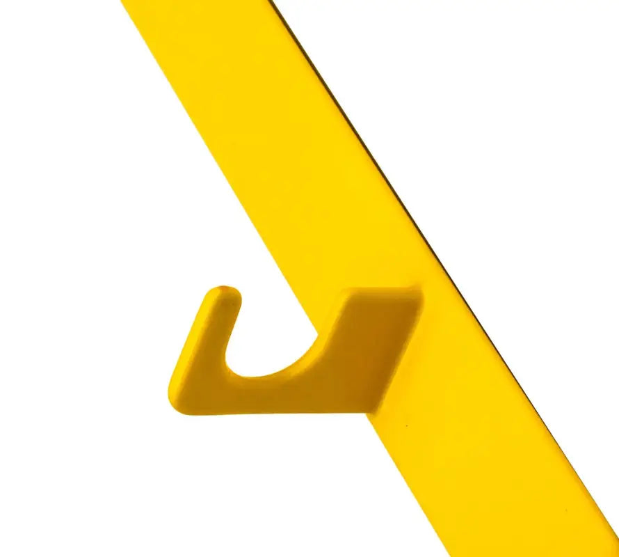 Yellow metal hook for emergency evacuation stair chair wall bracket activation