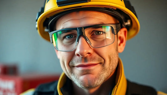 American firefighter with safety glasses