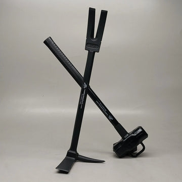 Essential firefighter tools including a Halligan tool and a sledgehammer for rescue and fire suppression operations