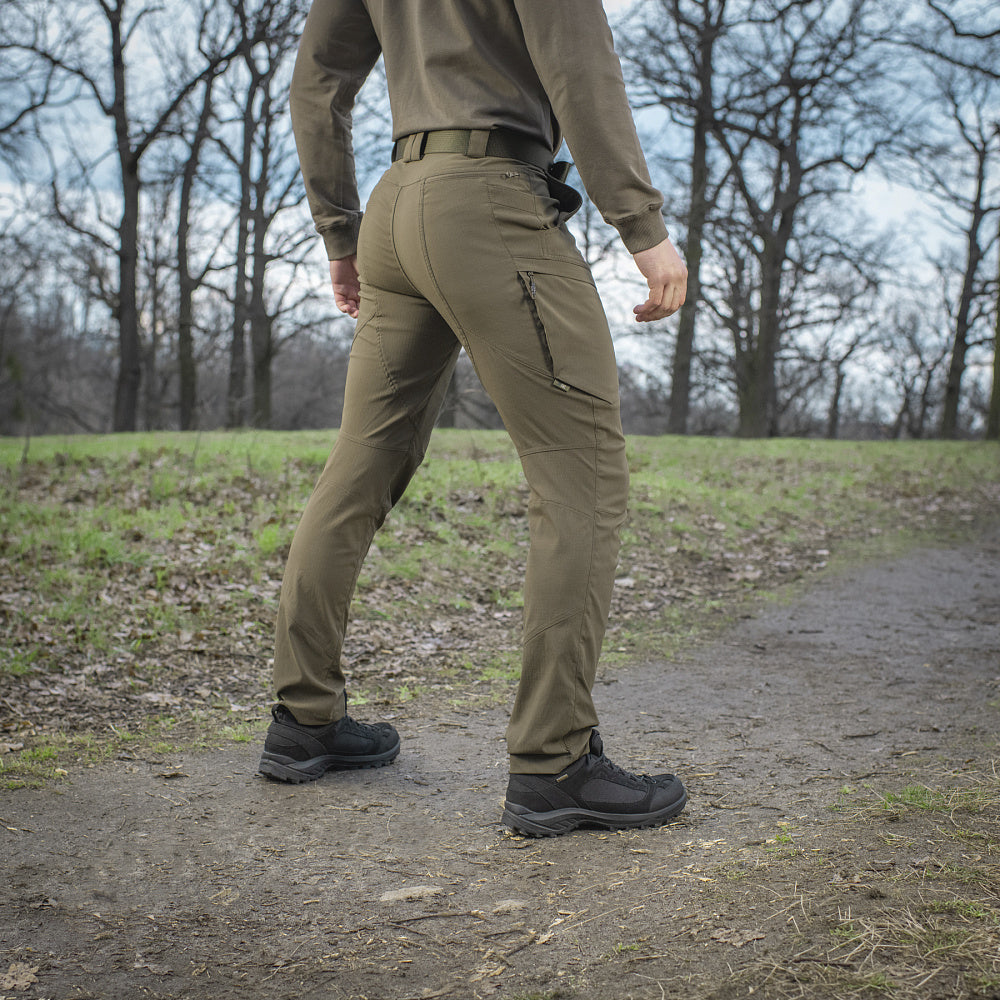 M-Tac Tactical Pants Sahara Flex Light displayed with Flex Rip-Stop fabric that resists sun fading.