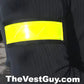 Yellow reflective strip on black fabric of a 1.5 inch reflective armband with velcro closure