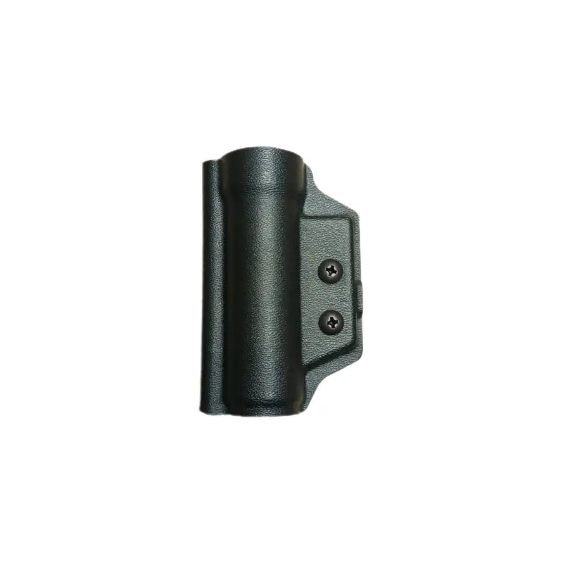 Black plastic flashlight holder with mounting hardware for first responders, Coyote Brown