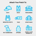 Blue icons of hats, bags, and vests for 1-Star Cooking Removable Patch with Velcro loop