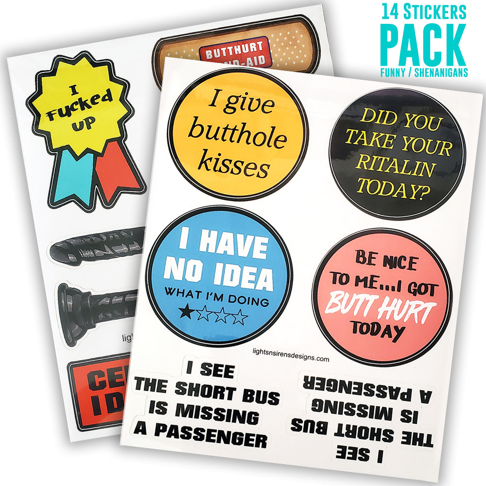 Funny- Gag- Jokes - Shenanigans Adult 14 Sticker Pack | Firefighter Ho