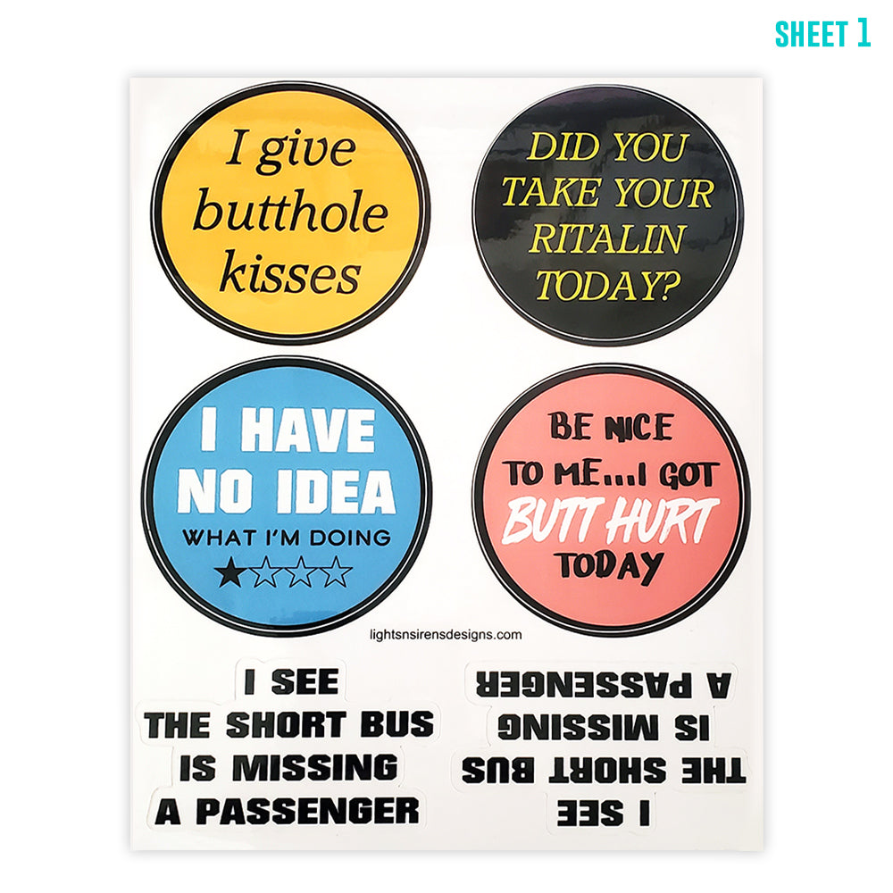 Funny- Gag- Jokes - Shenanigans Adult 14 Sticker Pack | Firefighter Ho